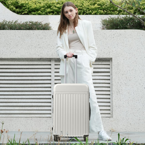 English Elm Luggage Set 5 Piece Abs Hardside Expandable Spinner Wheels Tsa Lock Travel Bags Grey+White N732P326115D