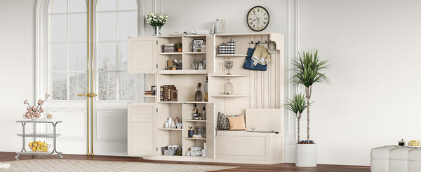 English Elm Multifunctional Hall Cabinet & Tree: Versatile 2-In-1 Storage Solution With Hooks For Entryway Style W1580S00185