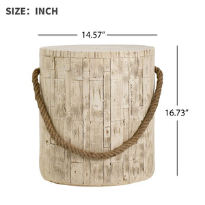 English Elm Outdoor Mgo Cylindrical Side Table Whitewashed Rustic Coastal Farmhouse Accent N765P382583W