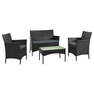 English Elm Imperia 3-Piece Conversation Set with Removable Washable Cushions, Tempered Glass End Table, Weatherproof Rattan Frame Black+Grey B365P398242