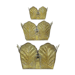 English Elm Set of 3 Zinc Planters with Aged Golden Patina for Rustic Farmhouse Indoor Decor W2078P498328