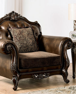 English Elm Traditional Carved Tufted Accent Chair with Rolled Arms, Nailhead Trim and Elegant Upholstery Brown,Cherry 35 L x 46 W x 33 H B2741P380810
