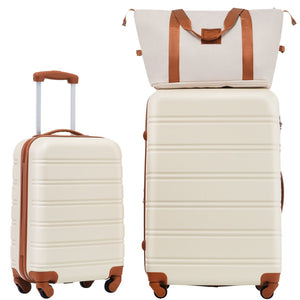 English Elm Hardshell Abs Spinner Luggage Set with Tsa Lock Expandable Travel Carry on Suitcase Brown+White PP309434AAK
