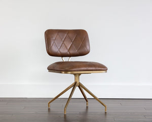 Sunpan VIRTU Swivel Dining Chair - Compact Bravo Cognac with Diamond-Tufted Upholstery & Rustic Frame 105105