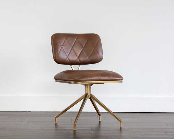 Sunpan VIRTU Swivel Dining Chair - Compact Bravo Cognac with Diamond-Tufted Upholstery & Rustic Frame 105105
