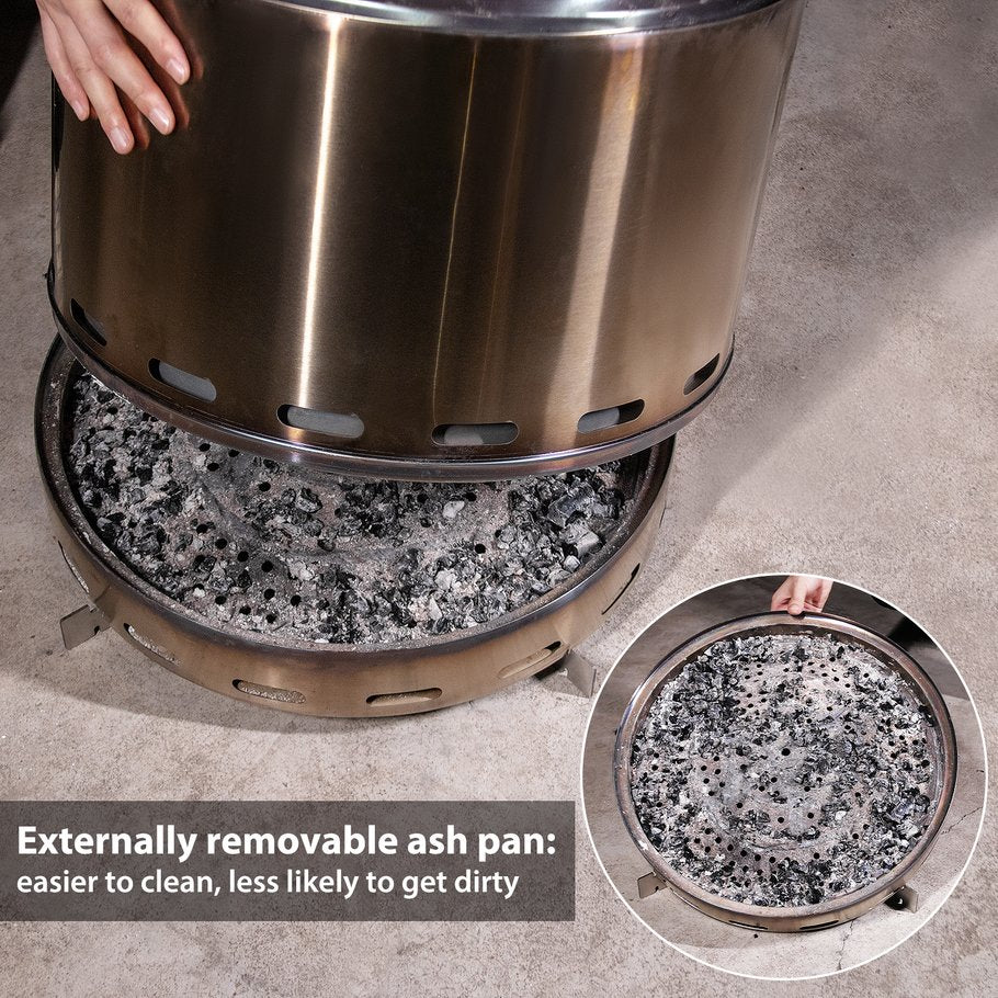 English Elm 15" Smokeless Fire Pit Portable Stainless Steel Wood Burning Bonfire with Stand, Low Smoke, Travel-Friendly T3210P283241