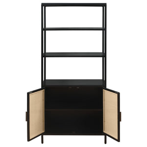 English Elm Kenneth Tall Metal and Pe Rattan Accent Cabinet with Open Shelves for Living Spaces B062P440090