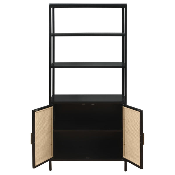 English Elm Kenneth Tall Metal and Pe Rattan Accent Cabinet with Open Shelves for Living Spaces B062P440090
