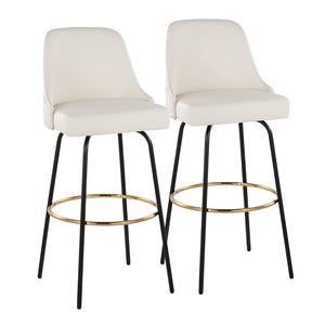 English Elm 30" Swivel Barstools Set of 2 Gold Frame White Faux Leather Kitchen Island Seating B202S01946