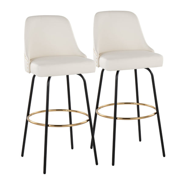 English Elm 30" Swivel Barstools Set of 2 Gold Frame White Faux Leather Kitchen Island Seating B202S01946