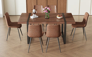 English Elm Table and Chair Set Industrial Walnut Six Seat Dining with Metal Frame Brown Fabric W1151S02436