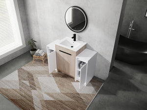 English Elm 48 Inch Freestanding Bathroom Vanity With Ceramic Sink, Adjustable Shelves & Soft-Close Doors W999S00312