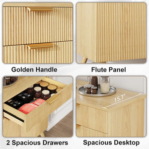 English Elm Sideboard Fluted Credenza with Three Drawers Two Doors Matte Black Modern Storage T3773P417337