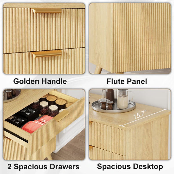 English Elm Sideboard Fluted Credenza with Three Drawers Two Doors Matte Black Modern Storage T3773P417337