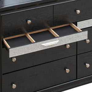 English Elm Madrid 6-Drawer Chest with Felt Lined Tray, Silver Acrylic Trim & Nickel Handles for Modern Storage Black 43 L x 66 W x 20 H B078P286060