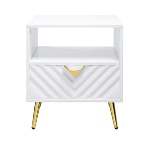 English Elm End Table Glossy White with Storage Drawer & Metal Legs, Modern Rectangle Shelf for Living Room Elegance B016P323426