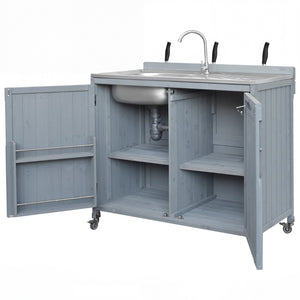 English Elm K&k Outdoor Prep Station Stainless Steel Top Fir Wood Cabinet with Drawer and Wheels N707P370281G