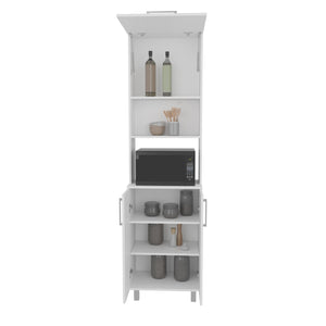 English Elm Bombona 80" High Double Cabinet Pantry with Six Shelves, Hutch Gas-Spring Door, White MDF Storage B070S00357