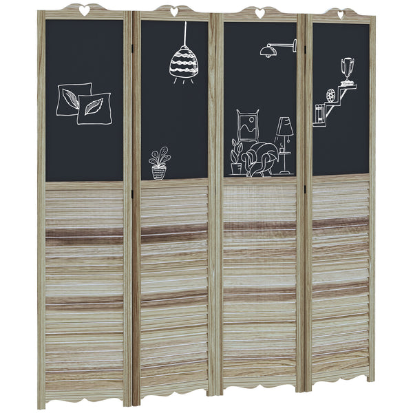English Elm HOMCOM 4-Panel Wood Room Divider with Blackboard Panels, 5.5ft Freestanding Privacy Screen White W2225P173943