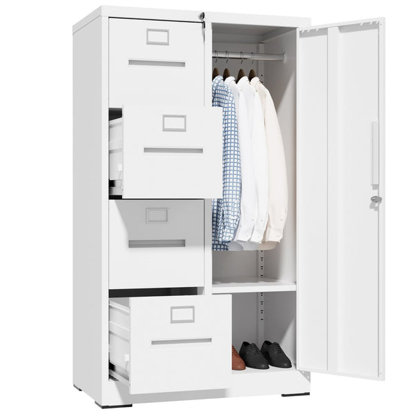 English Elm Metal Four Drawer Filing Cabinet with Lock Steel Storage for Home Office Bedroom White W2735P457275