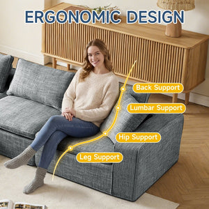 English Elm Cloud Couch Modular 4 Seater Sofa with Washable Linen and Pocket Spring Cushions Dark Gray W1765S00142