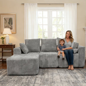 English Elm Corner Modular Sectional Sofa with Plush Fabric Converts to Loveseat or Guest Bed Gray W3064S00002