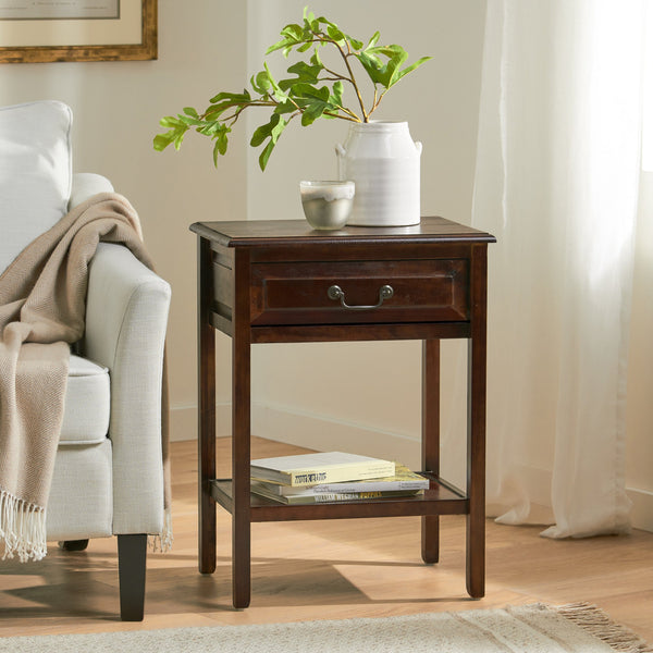 English Elm Christopher Knight Home® - End Table - Classic Brown Rubber Wood Design With Storage Drawer And Lower Shelf For Versatile Use N771P269301W
