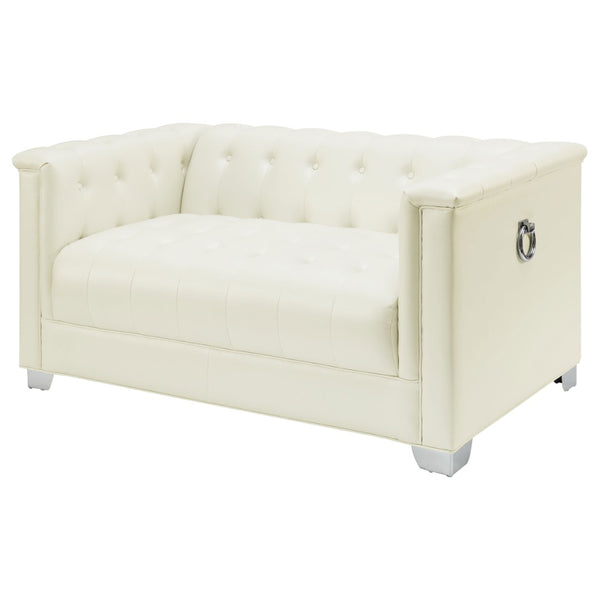 English Elm Earline Tufted Pu Leatherette Loveseat with Chrome Legs Art Deco Tuxedo Silhouette B062P441028