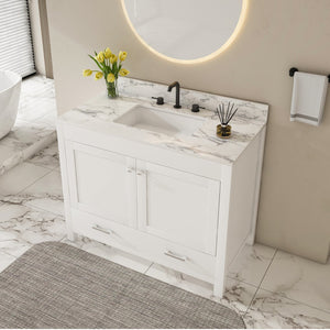 English Elm Modern 43" Bathroom Vanity With Luxurious Carrara White Top, Soft-Close Drawers & Sturdy Storage Solutions W509S00143