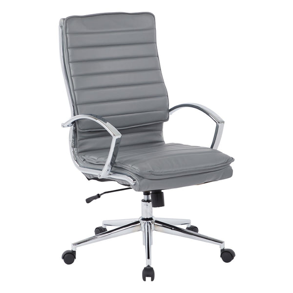 OSP Home Furnishings High Back Executive Office Chair with Faux Leather Upholstery Lumbar Support Chrome Arms Charcoal SPX23590C-U42