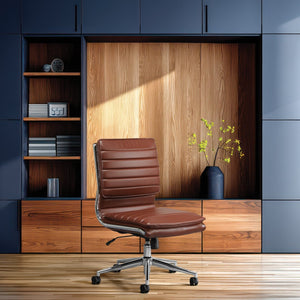 OSP Home Furnishings Armless Mid-back Faux Leather Office Chair with Lumbar Support and Chrome Base Saddle SPX23592C-U41