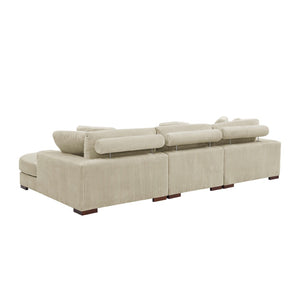 English Elm Large Corduroy Double Chaise Sectional Sofa with Lumbar Support for Spacious Living Rooms Beige B2748S00016