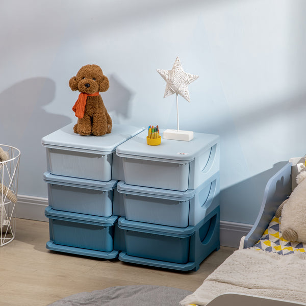 English Elm Qaba 3 Tier Kids Storage Unit with 6 Removable 14L Drawers, Compact Plastic Toy Organizer Blue W2225P200545