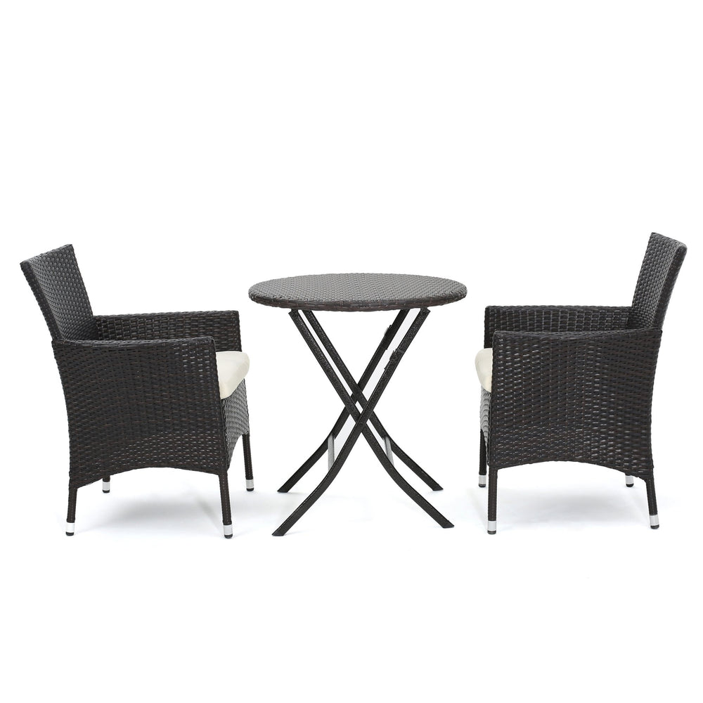 English Elm Christopher Knight Home® - MALAGA 3-Piece Bistro Set Brown/Beige – Weather-Resistant PE Rattan Chairs with Folding Table, Cozy Patio Dining Retreat for Two 60445.00