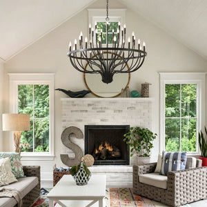 English Elm 36-light Matte Black Iron Candle Chandelier Farmhouse Industrial Style for Large Dining Rooms W5008P464944