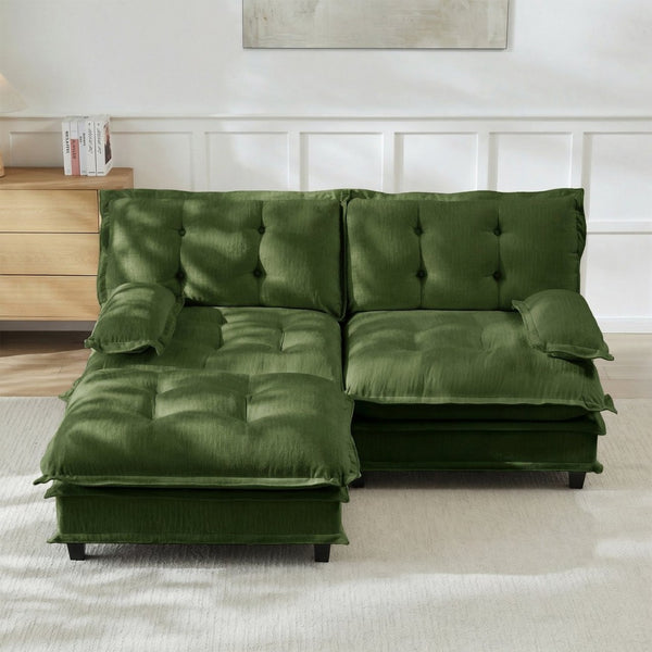 English Elm 77" L-shaped Chenille Cloud Sectional Sofa with Ottoman Deep Cushioned Modular Couch Green W714S01719