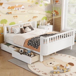 English Elm Twin Kids Platform Bed Solid Pine White Finish with Storage Drawers and Safety Rails White W2593P409116