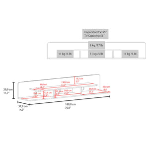 English Elm Stained modern entertainment center with rich warm finish, open display shelves and concealed storage cabinets Oak B062P389896