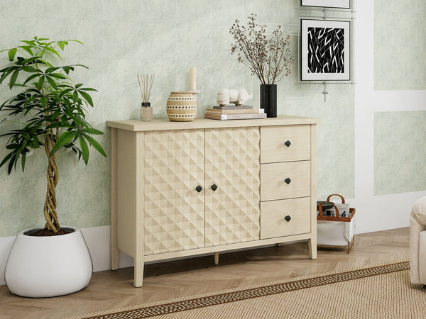 English Elm Modern 2 Door 3 Drawer Storage Cabinet with Adjustable Shelves, Metal Slides, Hinges & Anti-Tip Safety் W688P223053