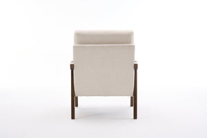 English Elm Mid-Century Solid Wood Accent Chair with Chenille Upholstery, Ergonomic Waist Support, Sturdy 300lb Capacity Beige T3903P372379