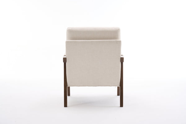 English Elm Mid-Century Solid Wood Accent Chair with Chenille Upholstery, Ergonomic Waist Support, Sturdy 300lb Capacity Beige T3903P372379