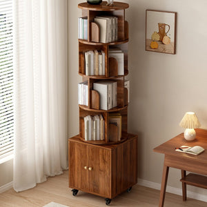 English Elm Rotating 360° Corner Bookshelf - 5-Tier Compact Storage Rack With Drawer For Small Spaces, Walnut W2641P329220-GIGA