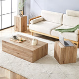 English Elm Elevate Your Living Space With This Modern Mdf Coffee Table That Showcases Smooth, Light Wood Color Texture Patterns. It Is Characterized By Stylish Design.