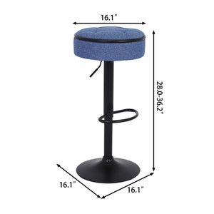 English Elm Round Storage Bar Stool with Hidden Lift Storage, Height Adjustable 28–36" Swivel Seat for Home Blue W2200P196799