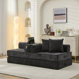 English Elm Comfy Chenille Convertible Folding Mattress Couch Sofa Bed with Armrest, Space-Saving, No Assembly Needed Black W1143P330250