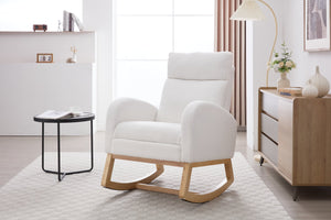 English Elm 015B-Teddy Rocking Chair with Plush Teddy Fabric, Ergonomic High Back, Adjustable Footstool, Pocket White W527P360693