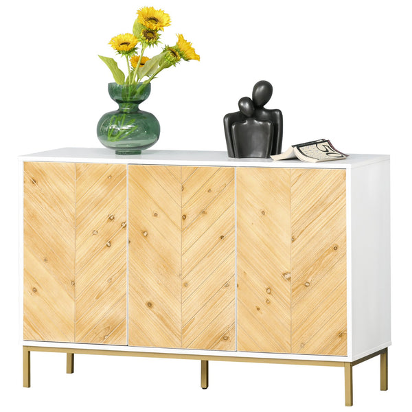 English Elm HOMCOM Rustic Chevron 3-Door Sideboard Buffet with Push-Open Doors, Adjustable Shelves & Metal Legs Natural W2225P217405