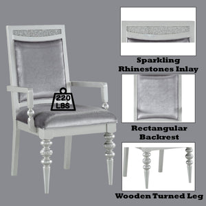 English Elm Maverick Elegant Fabric Side Chair with Rhinestone Inlays, Turned Legs & Padded Seat for Dining Silver 43 L x 23 W x 18 H B2726P269247