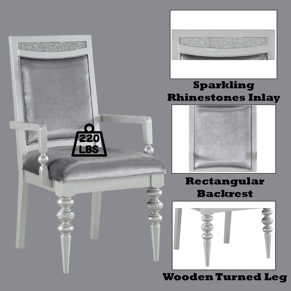 English Elm Maverick Elegant Fabric Side Chair with Rhinestone Inlays, Turned Legs & Padded Seat for Dining Silver 43 L x 23 W x 18 H B2726P269247