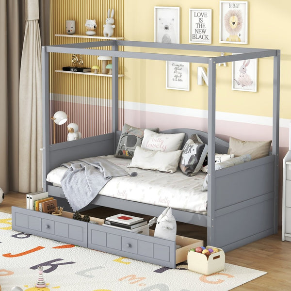 English Elm Twin Canopy Daybed with Pull Out Trundle Pinewood Frame for Kids or Guest Rooms N708P373435E